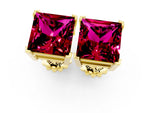 Princess Cut Garnet Stud Earrings in Yellow gold with Basket Setting_1