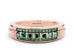 Princess Cut Green Sapphire Bar-Set Pavé Band in Rose gold with Grooved Edge Detailing