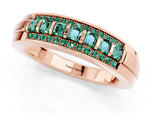 Princess Cut Green Sapphire Bar-Set Pavé Band in Rose gold with Grooved Edge Detailing_1