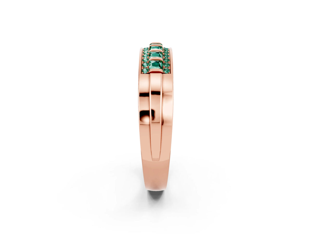 Princess Cut Green Sapphire Bar-Set Pavé Band in Rose gold with Grooved Edge Detailing_2