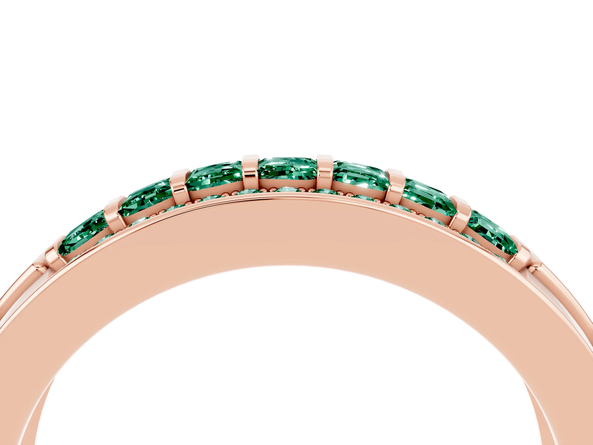 Princess Cut Green Sapphire Bar-Set Pavé Band in Rose gold with Grooved Edge Detailing_4