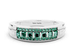 Princess Cut Green Sapphire Bar-Set Pavé Band in Silver with Grooved Edge Detailing