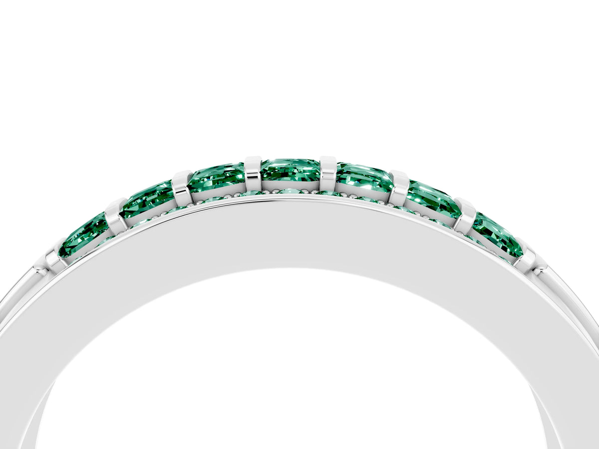 Princess Cut Green Sapphire Bar-Set Pavé Band in Silver with Grooved Edge Detailing_4