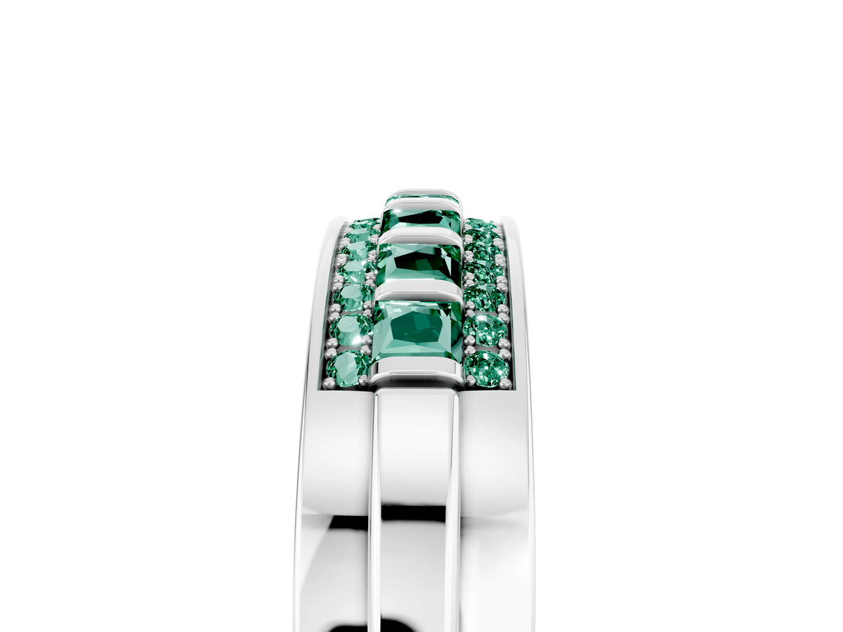 Princess Cut Green Sapphire Bar-Set Pavé Band in Silver with Grooved Edge Detailing_5