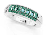 Princess Cut Green Sapphire Bar-Set Pavé Band in White gold with Grooved Edge Detailing_1