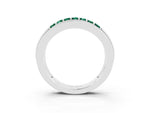 Princess Cut Green Sapphire Bar-Set Pavé Band in White gold with Grooved Edge Detailing_3