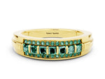 Princess Cut Green Sapphire Bar-Set Pavé Band in Yellow gold with Grooved Edge Detailing