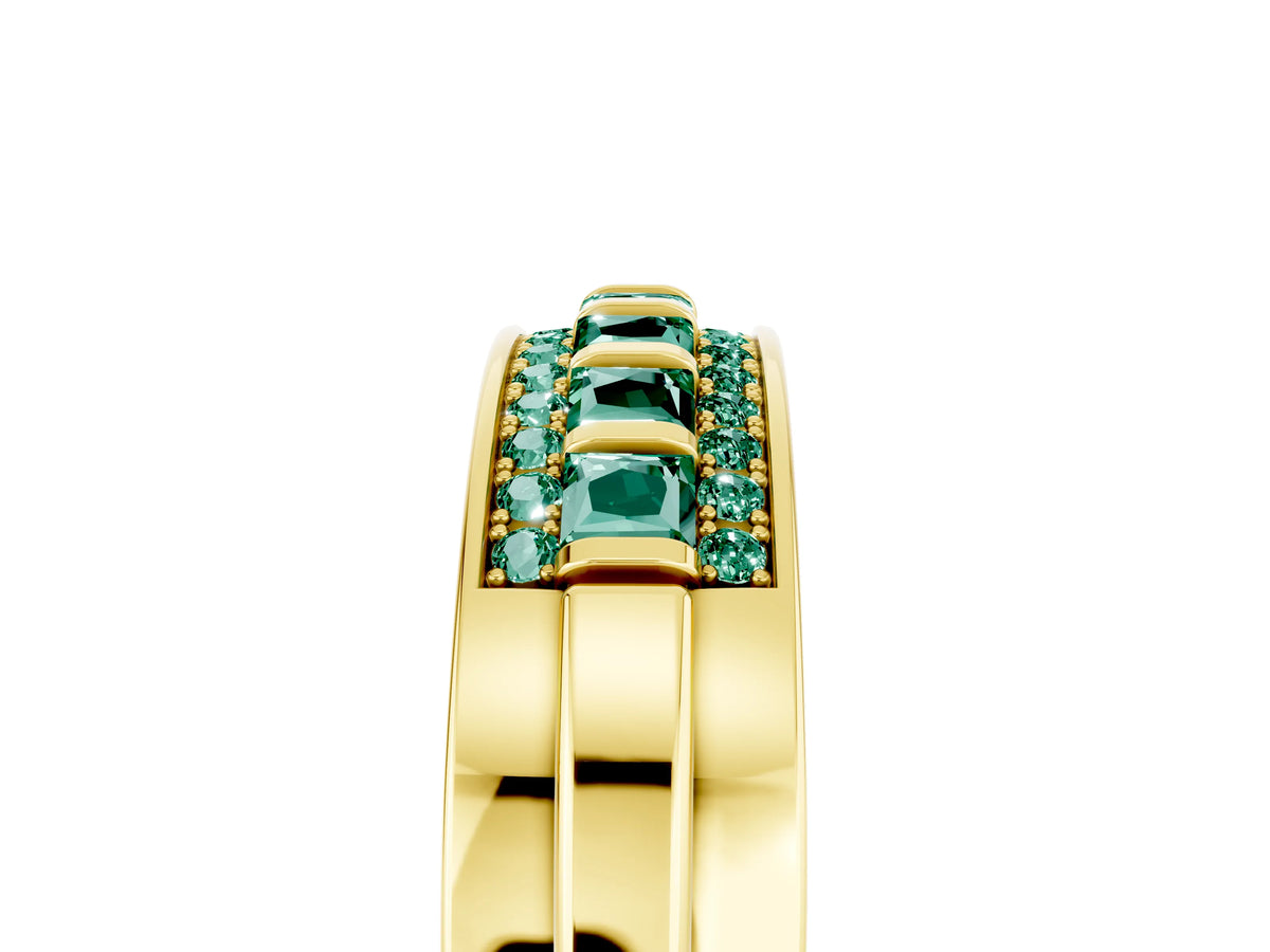 Princess Cut Green Sapphire Bar-Set Pavé Band in Yellow gold with Grooved Edge Detailing_5
