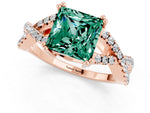 Princess Cut Green Sapphire Solitaire Ring in Rose gold with Interwoven Pavé Band and Prong Setting_1