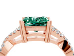 Princess Cut Green Sapphire Solitaire Ring in Rose gold with Interwoven Pavé Band and Prong Setting_4