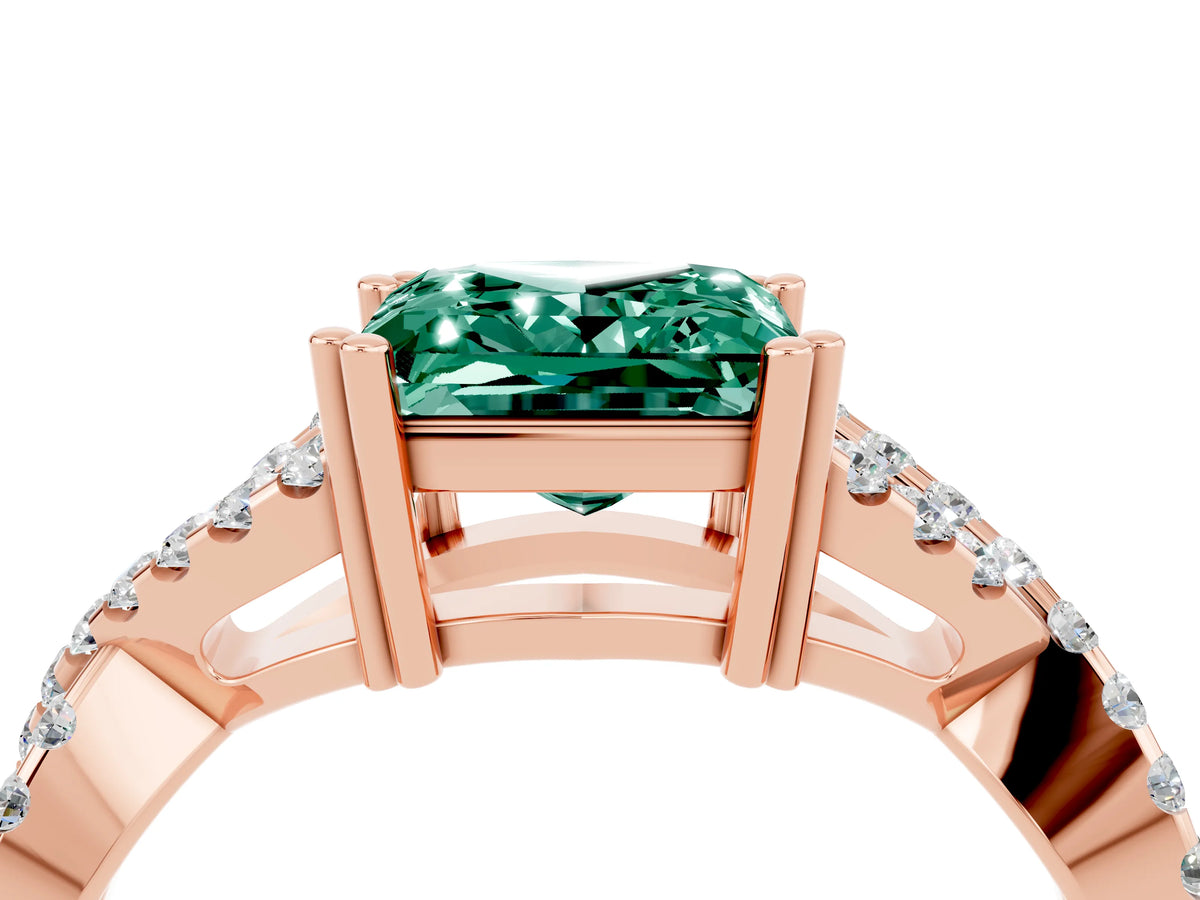 Princess Cut Green Sapphire Solitaire Ring in Rose gold with Interwoven Pavé Band and Prong Setting_4