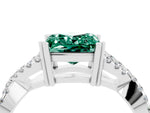 Princess Cut Green Sapphire Solitaire Ring in Silver with Interwoven Pavé Band and Prong Setting_10
