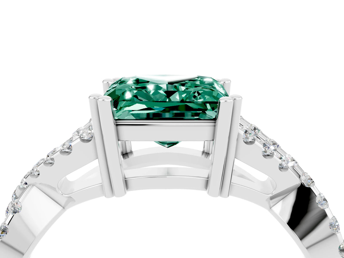 Princess Cut Green Sapphire Solitaire Ring in Silver with Interwoven Pavé Band and Prong Setting_10