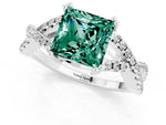 Princess Cut Green Sapphire Solitaire Ring in Silver with Interwoven Pavé Band and Prong Setting_7