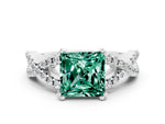 Princess Cut Green Sapphire Solitaire Ring in White gold with Interwoven Pavé Band and Prong Setting
