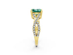 Princess Cut Green Sapphire Solitaire Ring in Yellow gold with Interwoven Pavé Band and Prong Setting_2