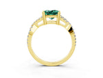 Princess Cut Green Sapphire Solitaire Ring in Yellow gold with Interwoven Pavé Band and Prong Setting_3