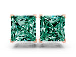 Princess Cut Green Sapphire Stud Earrings in Rose gold with Basket Setting