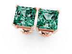 Princess Cut Green Sapphire Stud Earrings in Rose gold with Basket Setting_1