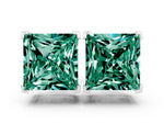 Princess Cut Green Sapphire Stud Earrings in White gold with Basket Setting