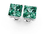 Princess Cut Green Sapphire Stud Earrings in White gold with Basket Setting_1