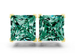 Princess Cut Green Sapphire Stud Earrings in Yellow gold with Basket Setting
