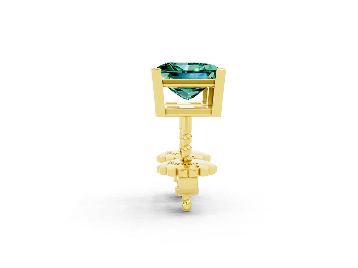 Princess Cut Green Sapphire Stud Earrings in Yellow gold with Basket Setting_2