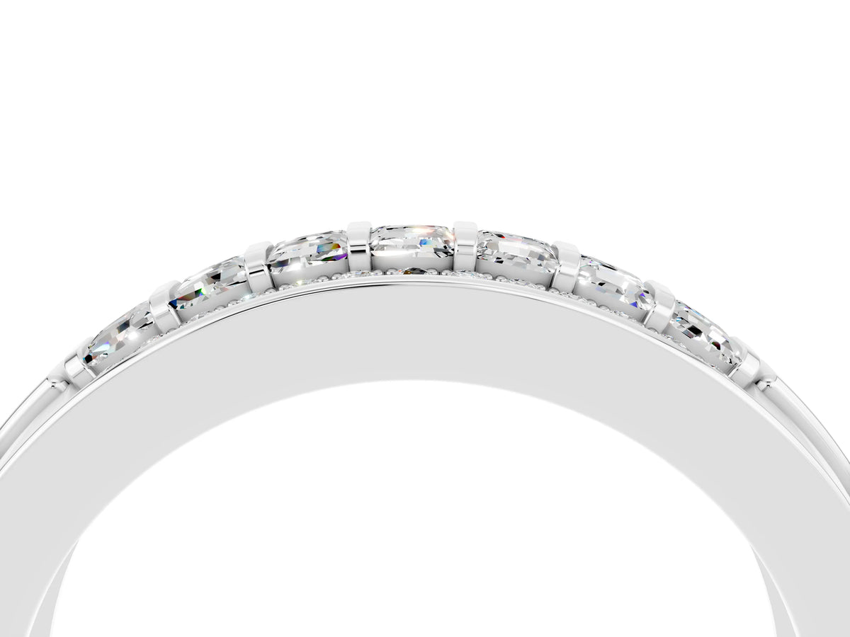 Princess Cut Moissanite Bar-Set Pavé Band in Platinum with Grooved Edge Detailing_4