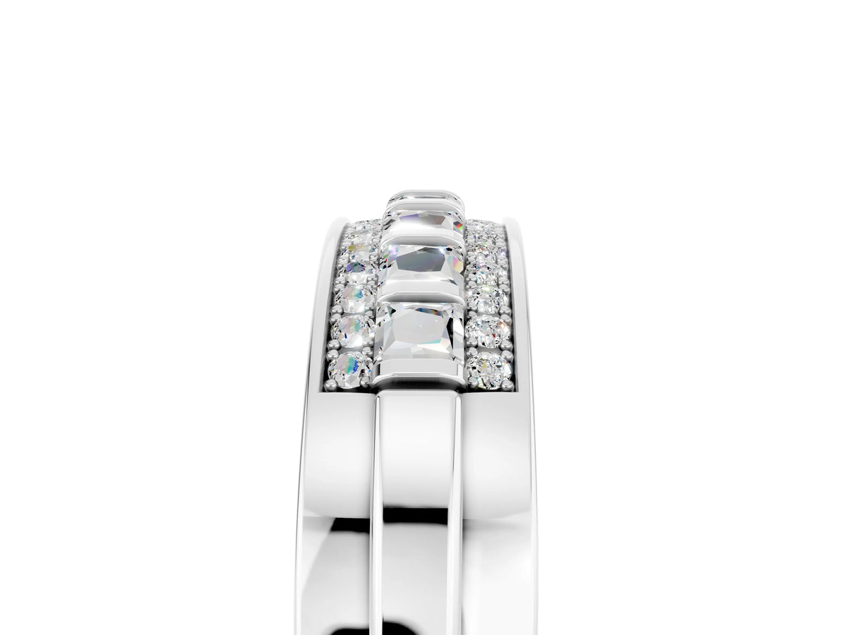 Princess Cut Moissanite Bar-Set Pavé Band in Platinum with Grooved Edge Detailing_5