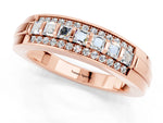 Princess Cut Moissanite Bar-Set Pavé Band in Rose gold with Grooved Edge Detailing_1