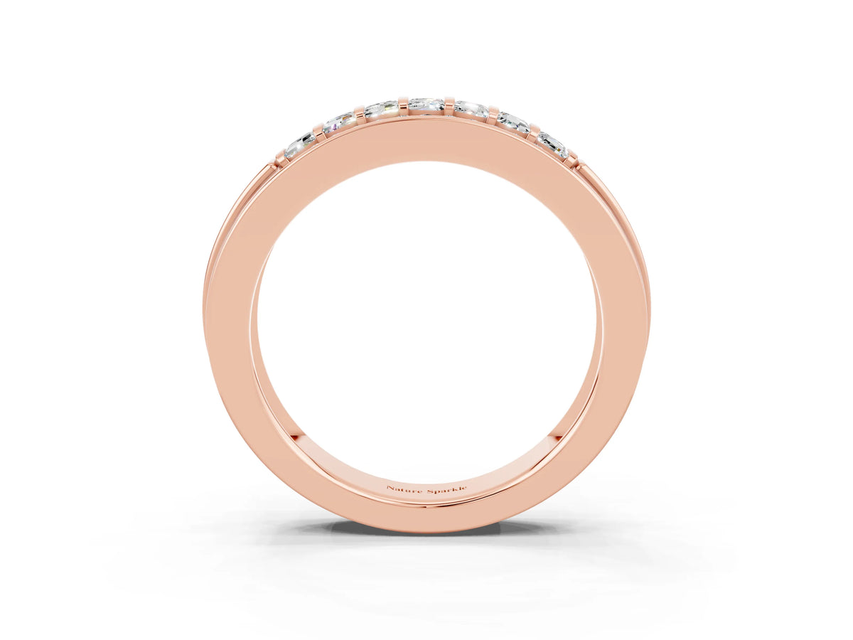 Princess Cut Moissanite Bar-Set Pavé Band in Rose gold with Grooved Edge Detailing_3