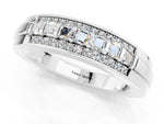 Princess Cut Moissanite Bar-Set Pavé Band in Silver with Grooved Edge Detailing_1