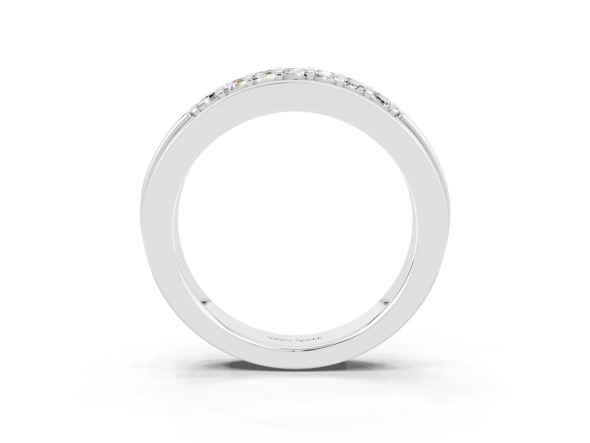 Princess Cut Moissanite Bar-Set Pavé Band in Silver with Grooved Edge Detailing_3