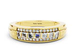 Princess Cut Moissanite Bar-Set Pavé Band in Yellow gold with Grooved Edge Detailing