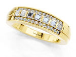 Princess Cut Moissanite Bar-Set Pavé Band in Yellow gold with Grooved Edge Detailing_1