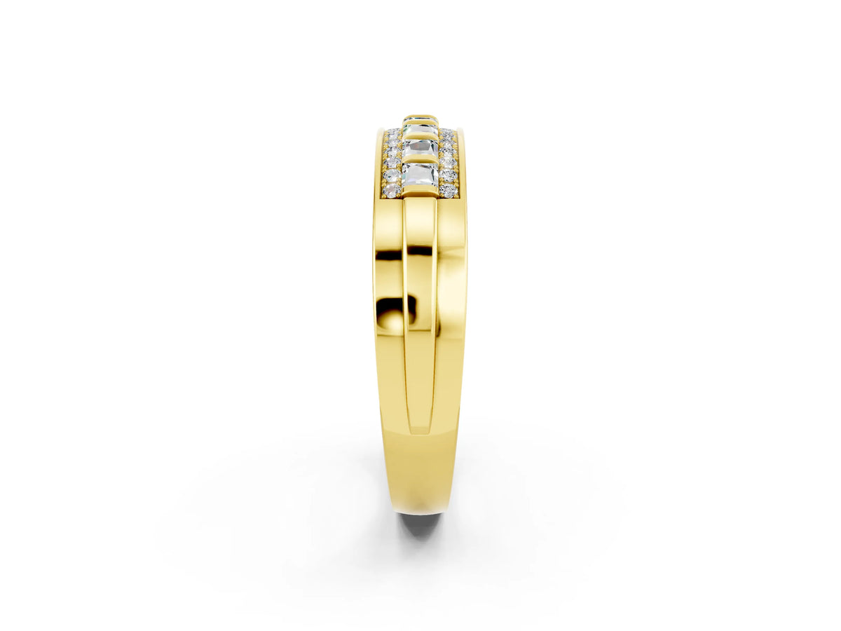 Princess Cut Moissanite Bar-Set Pavé Band in Yellow gold with Grooved Edge Detailing_2