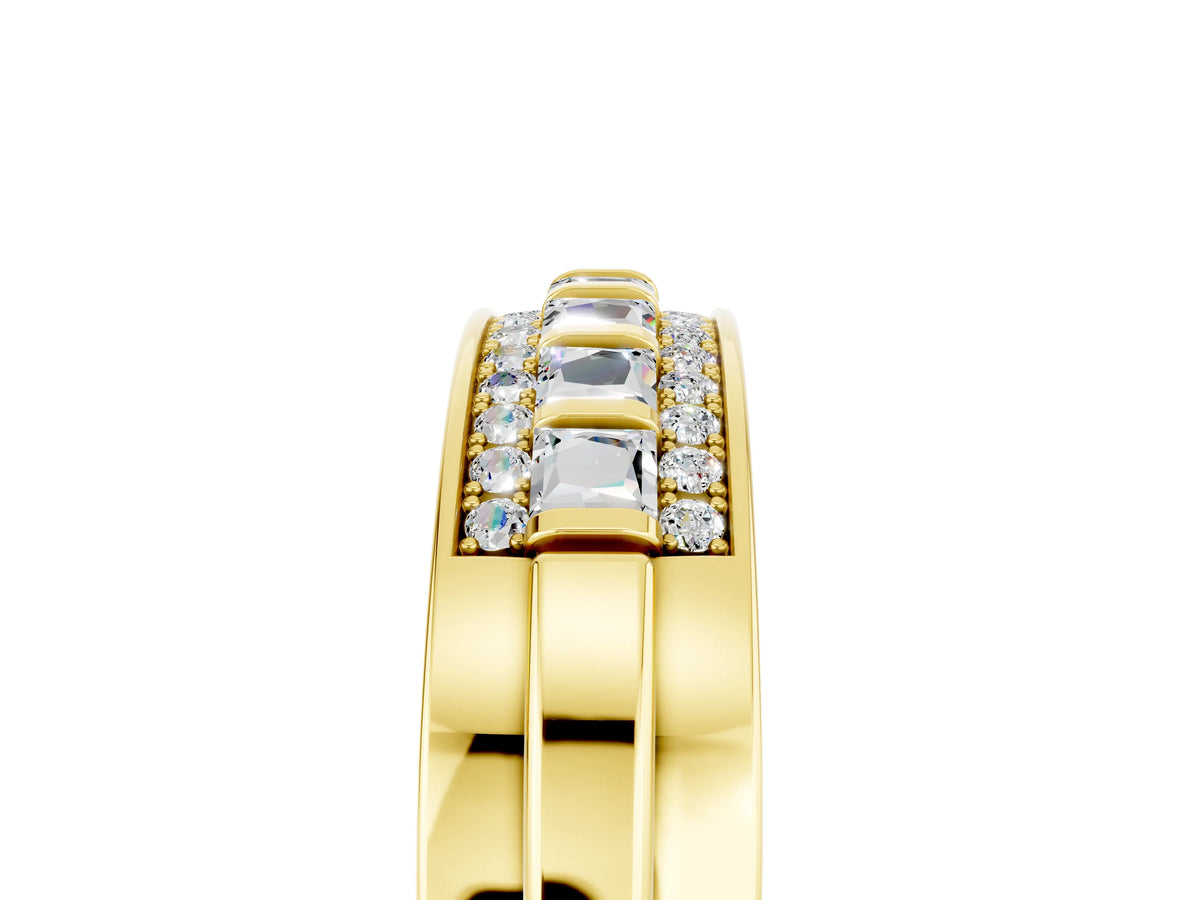 Princess Cut Moissanite Bar-Set Pavé Band in Yellow gold with Grooved Edge Detailing_5