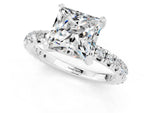 Princess Cut Moissanite Pavé Solitaire Ring in Platinum with Round Pavé Band and Prong Setting_1