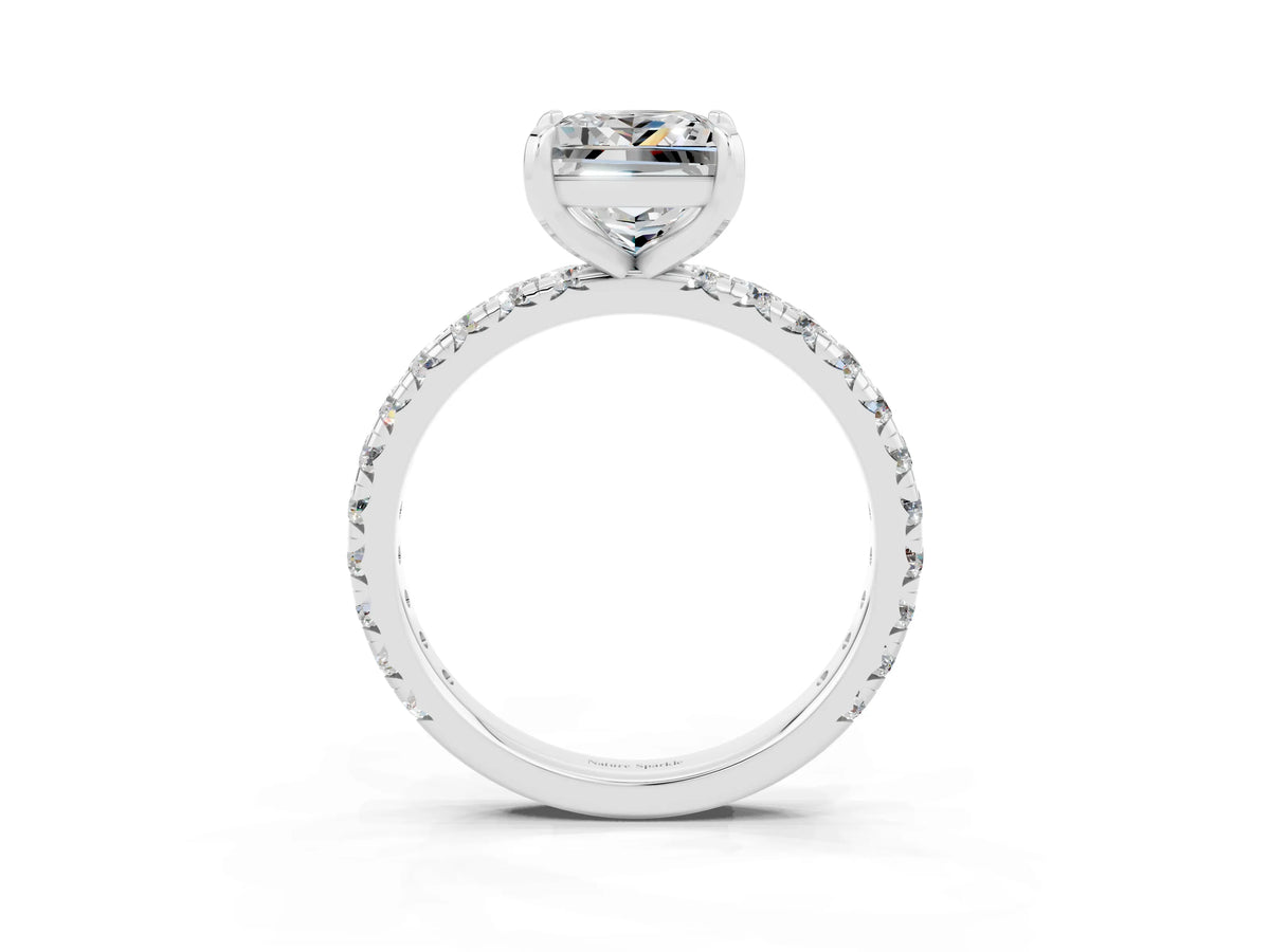 Princess Cut Moissanite Pavé Solitaire Ring in Platinum with Round Pavé Band and Prong Setting_3