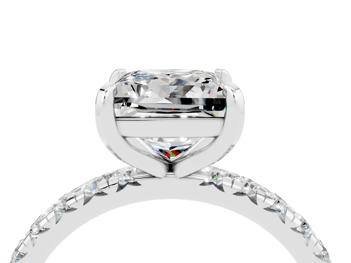 Princess Cut Moissanite Pavé Solitaire Ring in Platinum with Round Pavé Band and Prong Setting_4