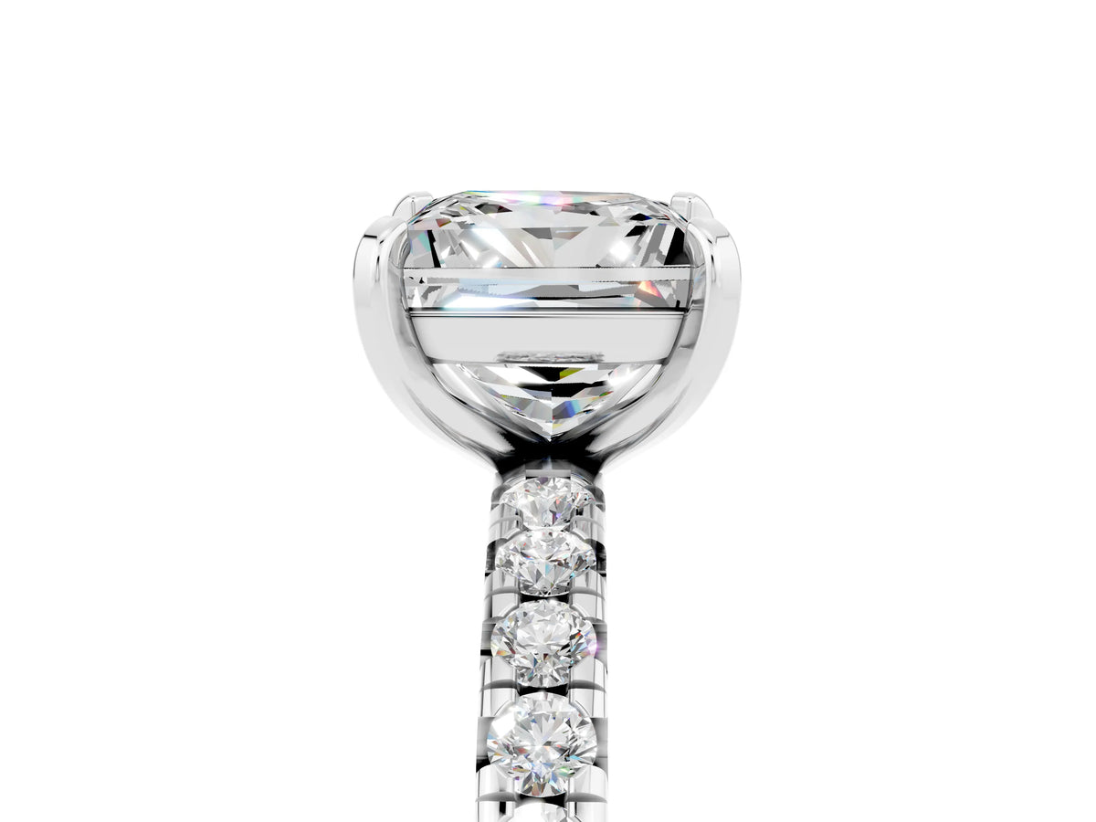 Princess Cut Moissanite Pavé Solitaire Ring in Platinum with Round Pavé Band and Prong Setting_5