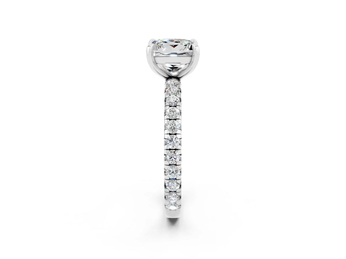 Princess Cut Moissanite Pavé Solitaire Ring in Silver with Round Pavé Band and Prong Setting_2