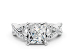 Princess Cut Moissanite Solitaire Ring in Silver with Interwoven Pavé Band and Prong Setting_6