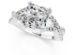 Princess Cut Moissanite Solitaire Ring in White gold with Interwoven Pavé Band and Prong Setting_1