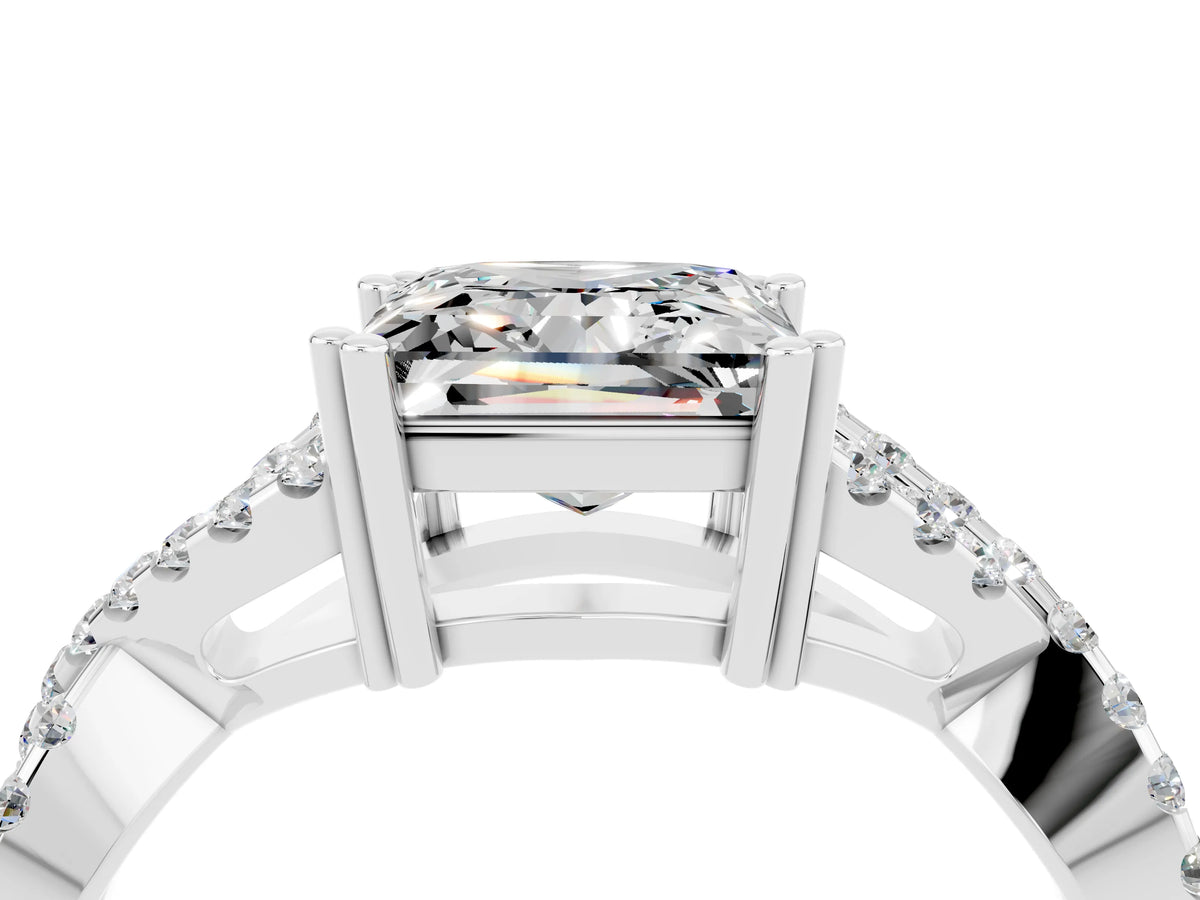 Princess Cut Moissanite Solitaire Ring in White gold with Interwoven Pavé Band and Prong Setting_4