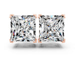 Princess Cut Moissanite Stud Earrings in Rose gold with Basket Setting