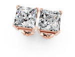 Princess Cut Moissanite Stud Earrings in Rose gold with Basket Setting_1