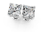Princess Cut Moissanite Stud Earrings in White gold with Basket Setting_1