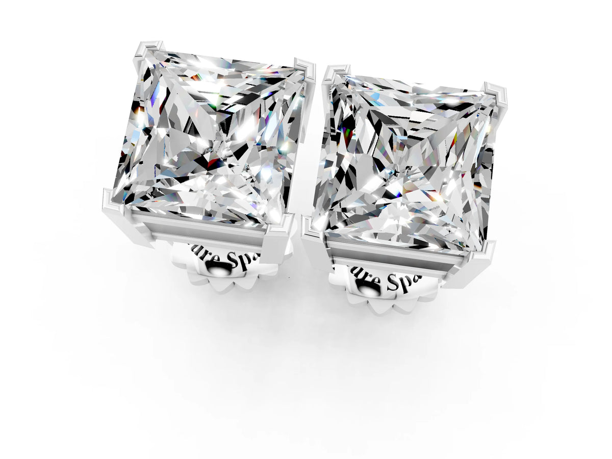 Princess Cut Moissanite Stud Earrings in White gold with Basket Setting_1