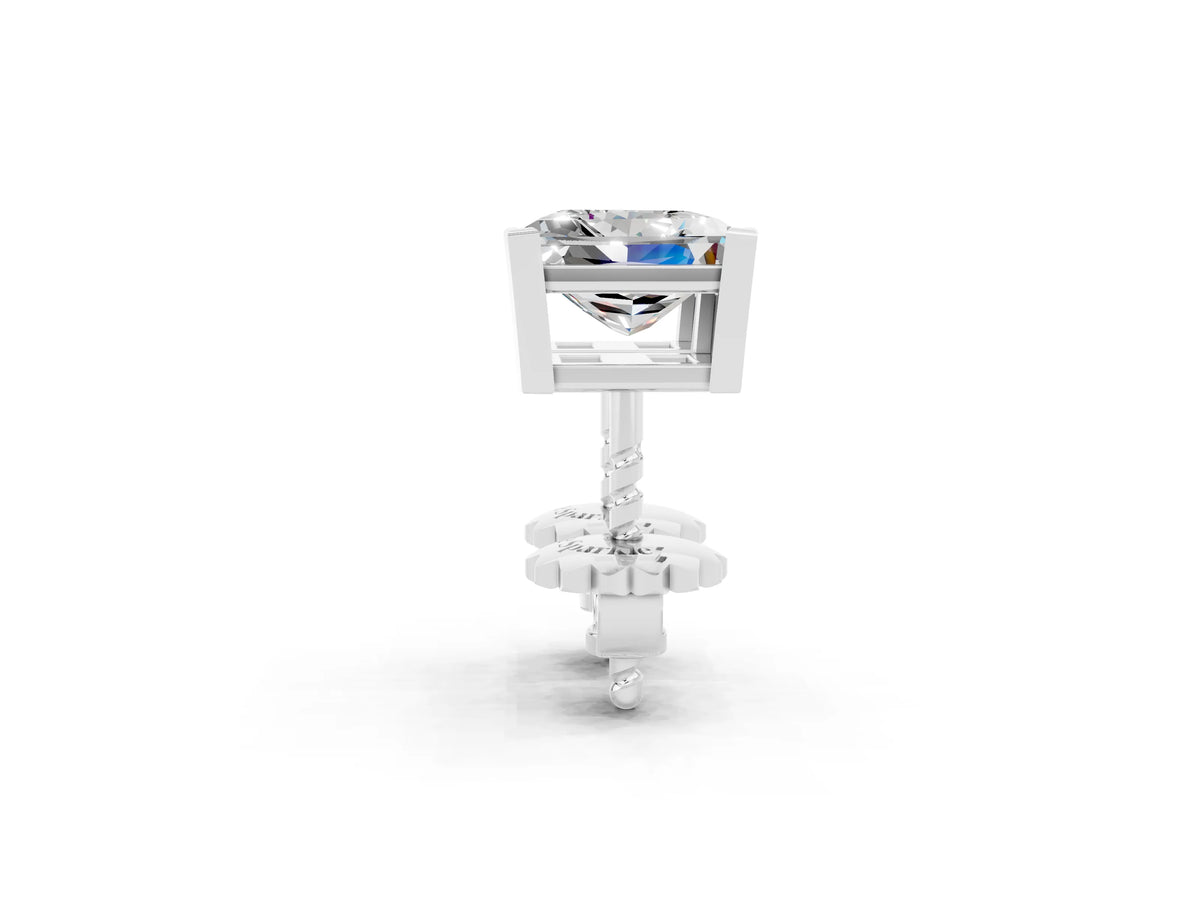 Princess Cut Moissanite Stud Earrings in White gold with Basket Setting_2